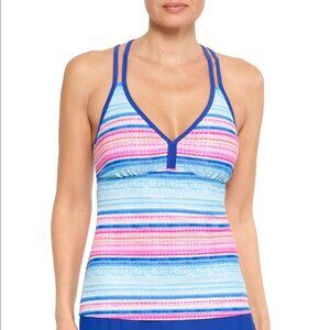 Splashletics Womens Tankini Swimsuit Top Stretch Size XL Multi Stripe Sleeveless